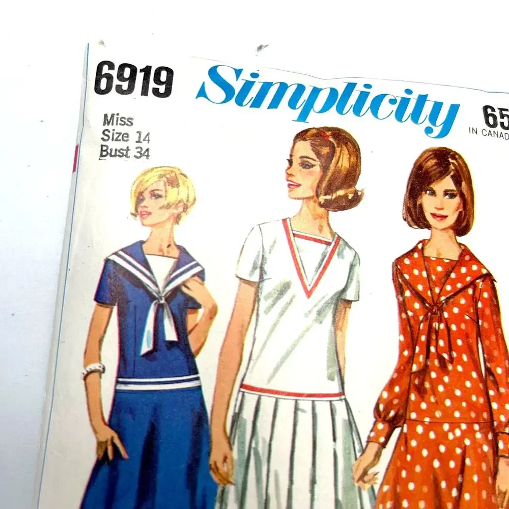 Simplicity Vintage 1966 Pattern #6919 Jr. and Misses One Piece Dress Size‎ 14